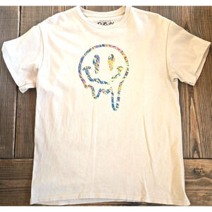 Popular Poison T Shirt Medium White Trippy Smiling Face Acid Graphic Tee 90s Y2K